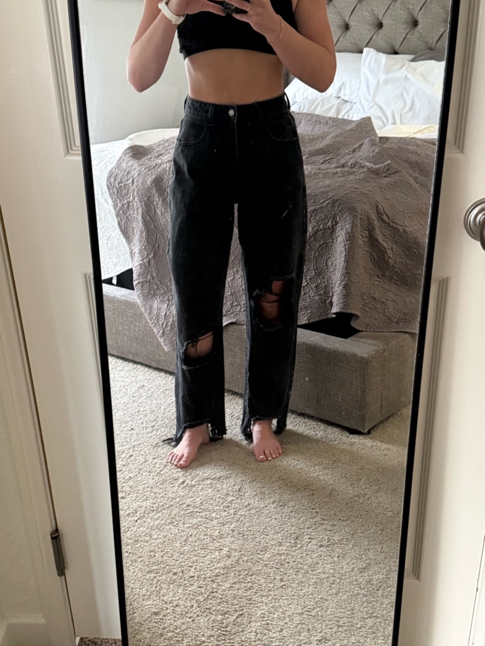 PrettyLittleThing Black Ripped Straight Leg Jeans